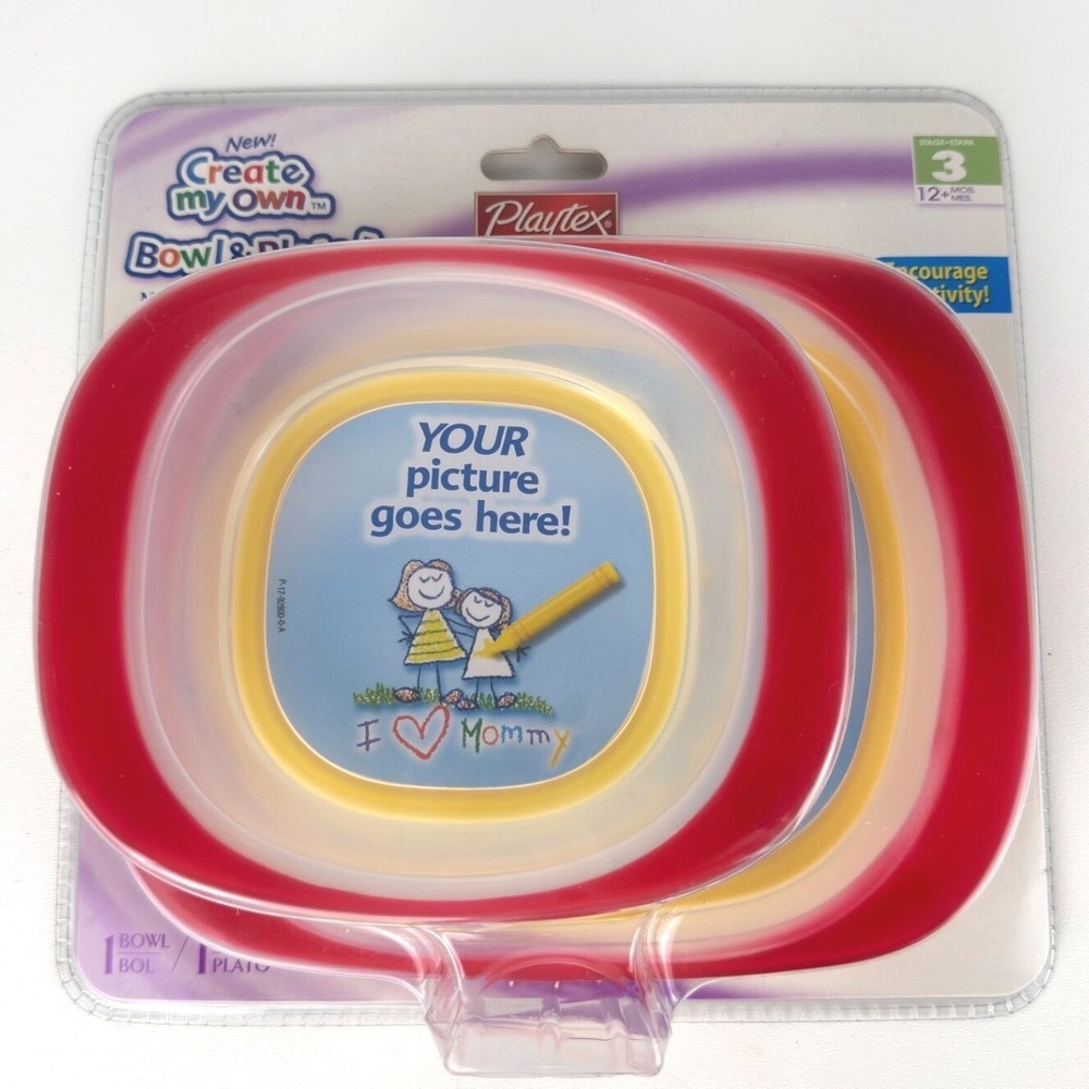 Vtg NOS Playtex Create My Own Bowl & Plate Kids Picture 2 Pc Dinnerware Set 2007 - Picture 2 of 8